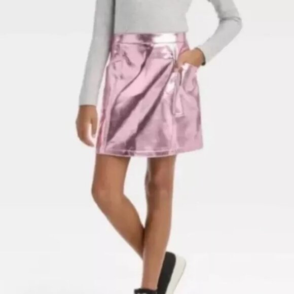 Art Class Junior Vegan Faux Leather Pleather A Line Mini Skirt Metallic Pink NWT - Picture 3 of 10